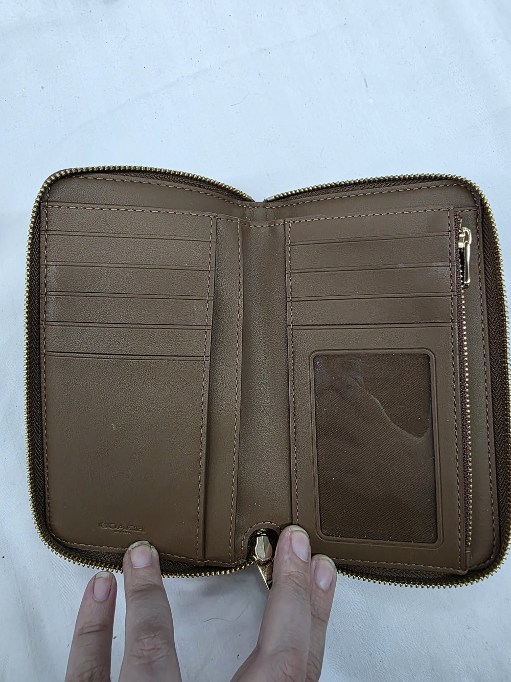 Coach Brown/Tan Signature Zip Wallet - Picture 5 of 6